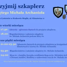 Przyjmij szkaplerz św. Michała Archanioła w Krakowie-Mogile. Zapraszamy na nabożeństwa i błogosławieństwo szkaplerza.
