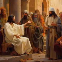 Jezus rozmawia z tłumem, wśród nich faryzeusz. Kto to? Osoba przestrzegająca prawa, ale często obłudna.